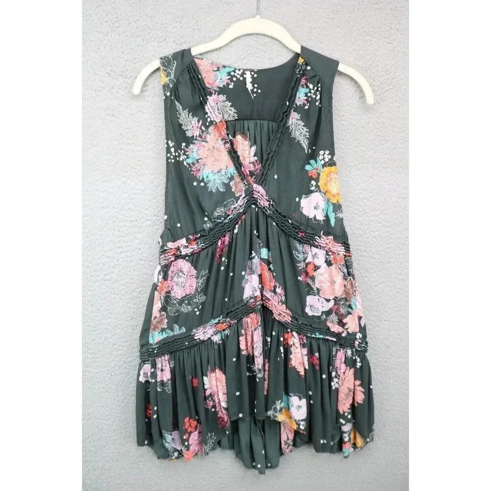 Free People Sleeveless V-Neck Babydoll Tunic-XS-Asymmetrical Hemline-Whimsigoth